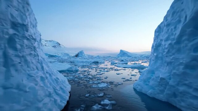 Majestic Ice Floes Drifting on a Calm Ocean Surface Under Natural Light
