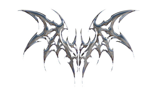 Futuristic Metallic Bat Wings Graphic Element for Heavy Metal and Cyberpunk Aesthetics y2k 90s design