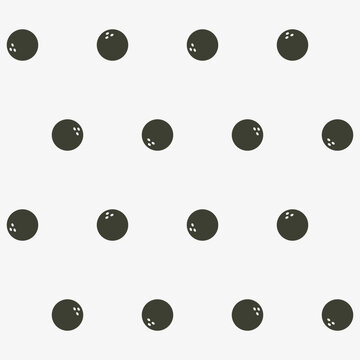 Black bowling balls seamless pattern on light background, sport game vector polka dot style repeating texture design