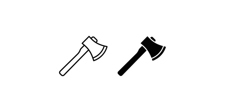 Woodcutting axe tool icons with outline and silhouette design for forestry work or camping gear graphics.