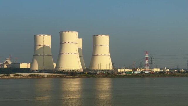 Rooppur Nuclear Power Plant Cooling Towers Beside Padma River, Bangladesh
