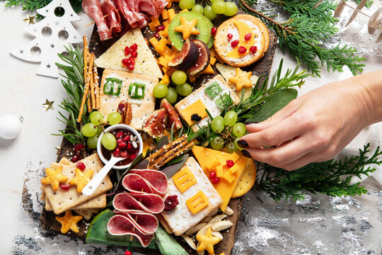 Delicious Christmas Charcuterie board with snacks.