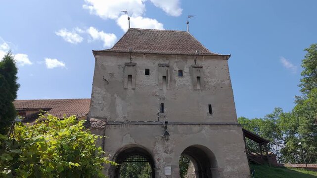 Medieval Tailors Tower with arched gateway in the historic citadel of Sighisoara Romania