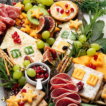 Delicious Christmas Charcuterie board with snacks.