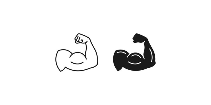 Bicep muscle icons set for fitness and gym branding representing strength and power.