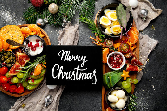 Variety of Christmas healthy snacks.