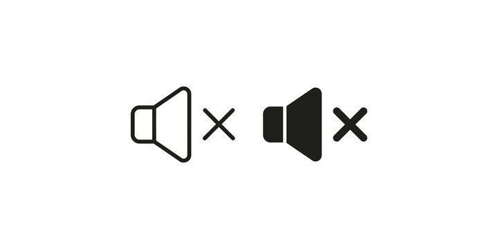 Audio mute icons in thin line and solid black styles for volume control and interface design.