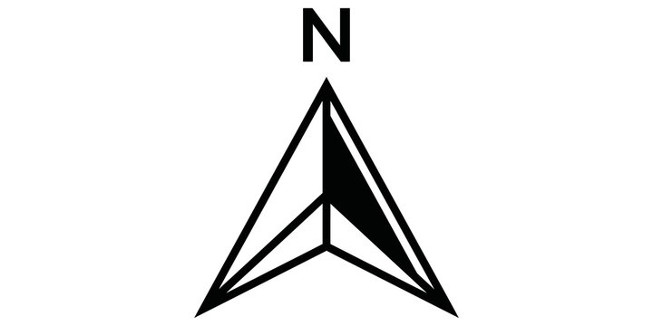 North orientation arrow icon with split linear and solid fill design style.