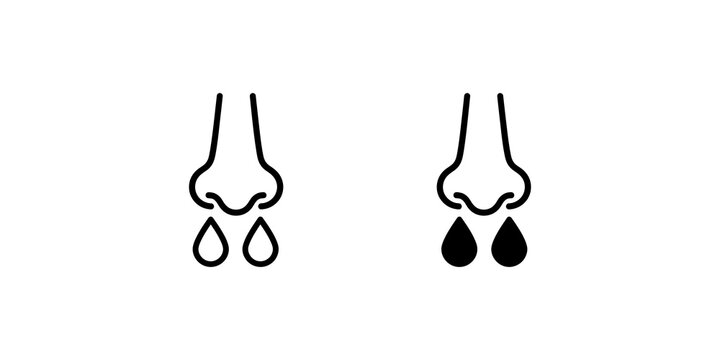 Nasal congestion medical icons featuring nose and dripping fluid elements for healthcare diagnostic illustrations.