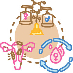 Fototapeta premium Menopause period indicating female hormonal changes, declining fertility, and cessation of menstrual cycles, involving an empty ovum, ovarian cycle, and mature body
