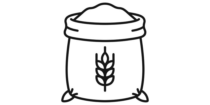 Grain sack icon with wheat plant emblem for agriculture and food supply concepts.
