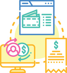 Fototapeta premium Digital payment method vector illustration encompassing mobile banking, online shopping, and e commerce transactions for consumer goods, showing convenience in modern business