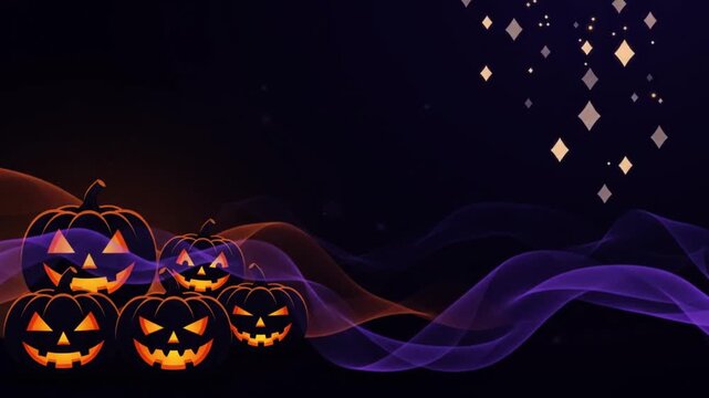Animated glowing pumpkin faces with swirling smoke effects on a dark background with lanterns spooky expressions video collection glowing jack o lantern gaze