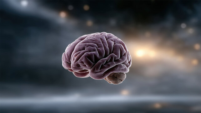 Brain side view alone space surreal high fidelity digital art science mysterious floating