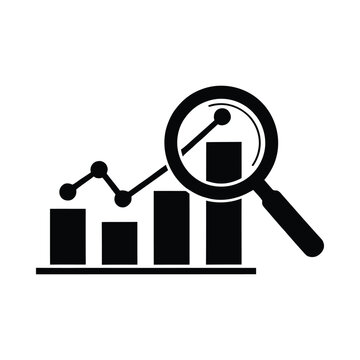 Analysis graph with magnifying glass a black silhouette on a white background for data inspection assessment