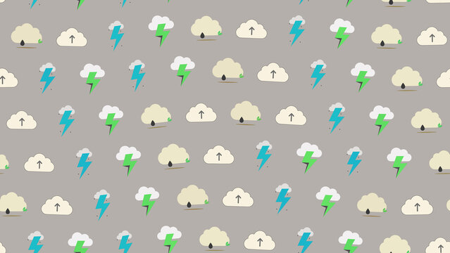 Weather icons pattern with rain, lightning and arrows