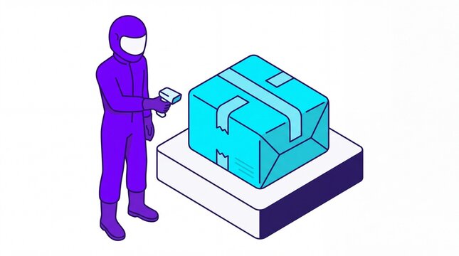 Cyber monday sale delivery man scanning parcel box vektor