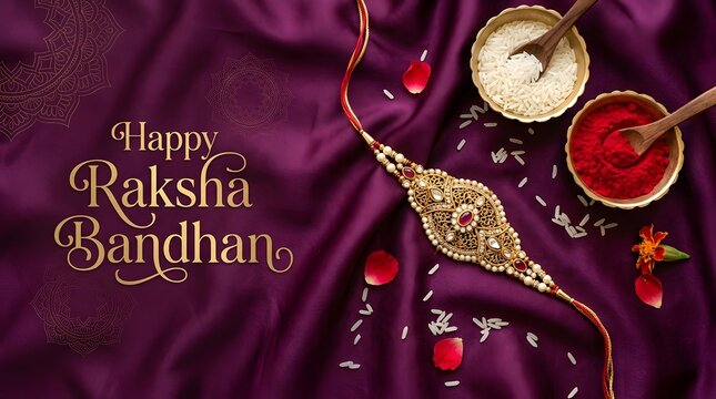 Happy raksha bandhan greeting with traditional gold bracelet