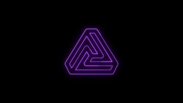 Glowing Purple Neon Penrose Triangle Geometric Shape Animation with Black Background and Seamless Loop Effect
