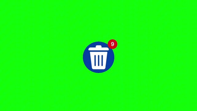 Trash Bin Icon with Notification Badge on Green Screen Background 4K