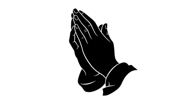Black silhouette of praying hands isolated on a transparent background