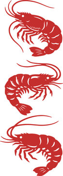 Hand-drawn cartoon shrimp silhouette illustration assets
  