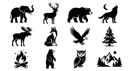 Obraz premium Collection of wild animal silhouettes for nature icons