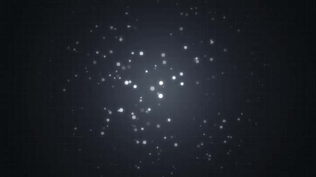 Abstract digital particles animated on dark grid background creating a futuristic technology data dis