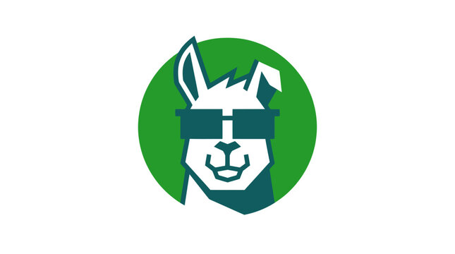 Minimalist green llama head icon wearing sunglasses.