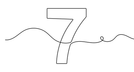 Obraz premium Number 7 line art showing a continuous single line drawing of digit seven. Features editable stroke vector.