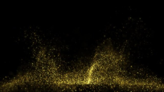 Animated luxurious gold particle wave and glowing dust on isolated transparent background. Alpha channel ready.