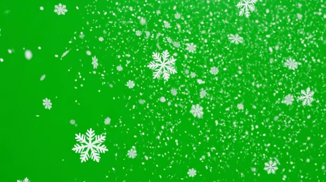 Falling snowflakes on green screen background