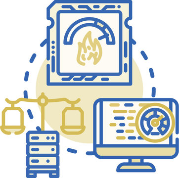 Processor workload concept. Efficiency load, scheduling latency, demand scaling icon vector illustration