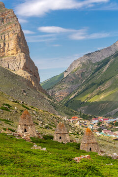 City of Dead in village Eltyubyu, medieval necropolis in North Caucasus mountains