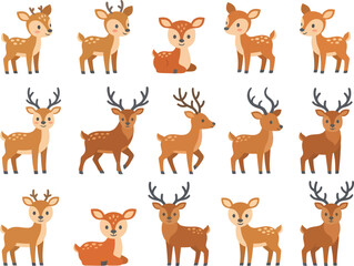 Obraz premium A collection of cute cartoon deer illustrations featuring various poses and expressions.