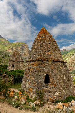 Crypt of City of Dead in village Eltyubyu, necropolis in North Caucasus mountain