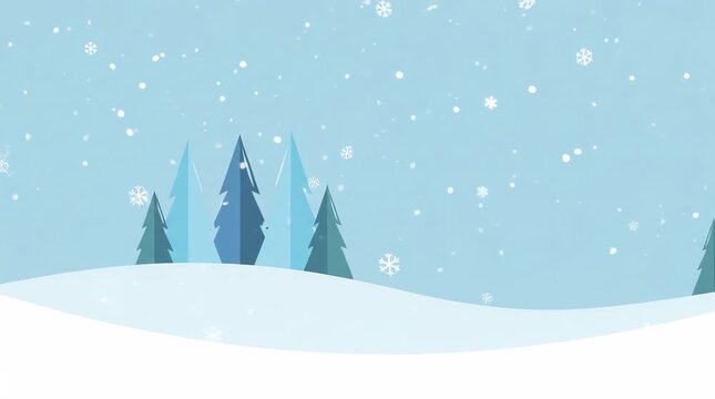 Winter landscape with falling snow and pine trees