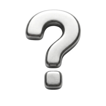 Metallic question mark symbol on white background representing inquiry