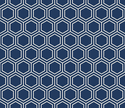 Kikko hexagon tortoise shell Japanese seamless pattern navy vector
