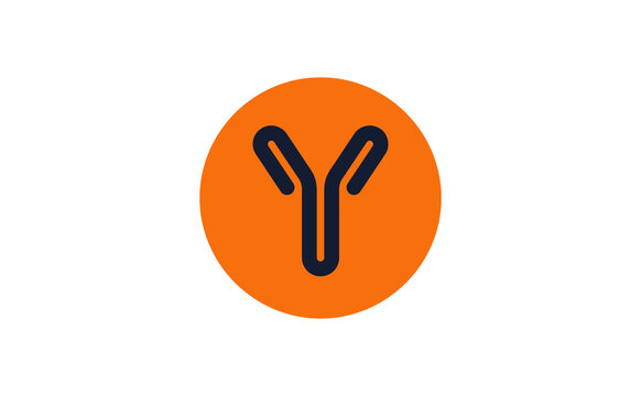 Bold letter Y icon featuring dark blue lines inside an orange circle