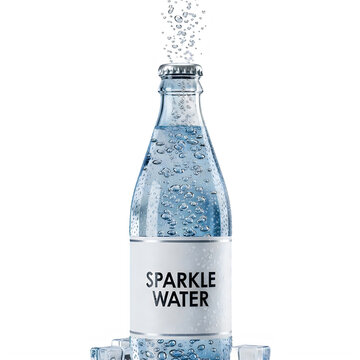 Clear blue water bottle on white background isolated on transparent background