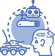 Obraz premium Military leader with virtual reality headset overseeing strategic planning, directing armed defense vehicles, and managing troop movements for effective tactical operations
