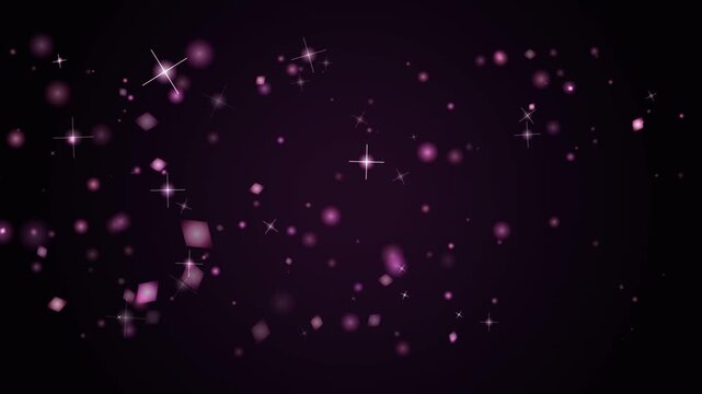 Elegant purple pink particle animation with sparkling glitter bokeh light flares against a dark backg