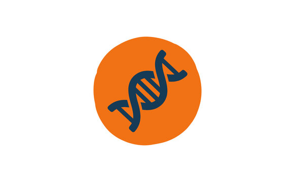 Bold dna helix icon featuring dark blue structure on vibrant orange circle