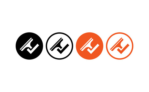 Modern squeegee logo icons set featuring black and orange round badge designs for cleaning business