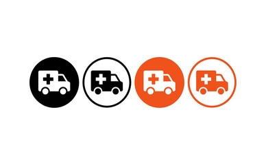 Bold ambulance icons in orange and black circular buttons for medical apps © ＰＮＧ・アート