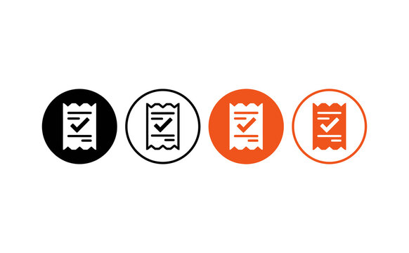 Checklist receipt icons with orange and black circular buttons for business