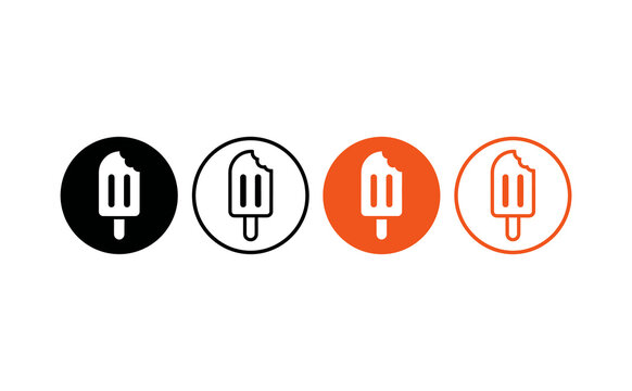 Bitten popsicle icons in black and orange circles for summer branding
