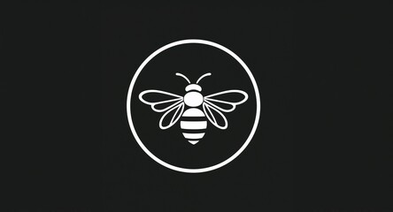Fototapeta premium An elegant black and white bee icon creatively designed within a circle, emphasizing simplicity and modern aesthetics, while maintaining ample copy space for versatile use