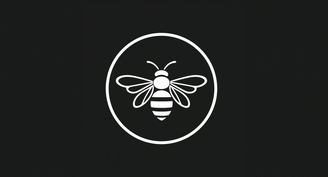 An elegant black and white bee icon creatively designed within a circle, emphasizing simplicity and modern aesthetics, while maintaining ample copy space for versatile use